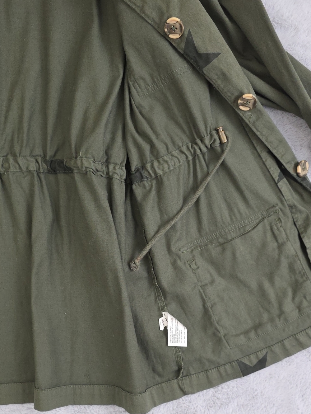 Knox Rose Olive Green Star Print Utility Jacket Women's Large Military Cargo Ano - Picture 6 of 13
